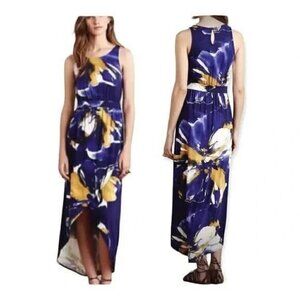 Anthropologie Weston Blue Floral Wrap Flowy Ruffle Maxi Tank Dress Women's xs